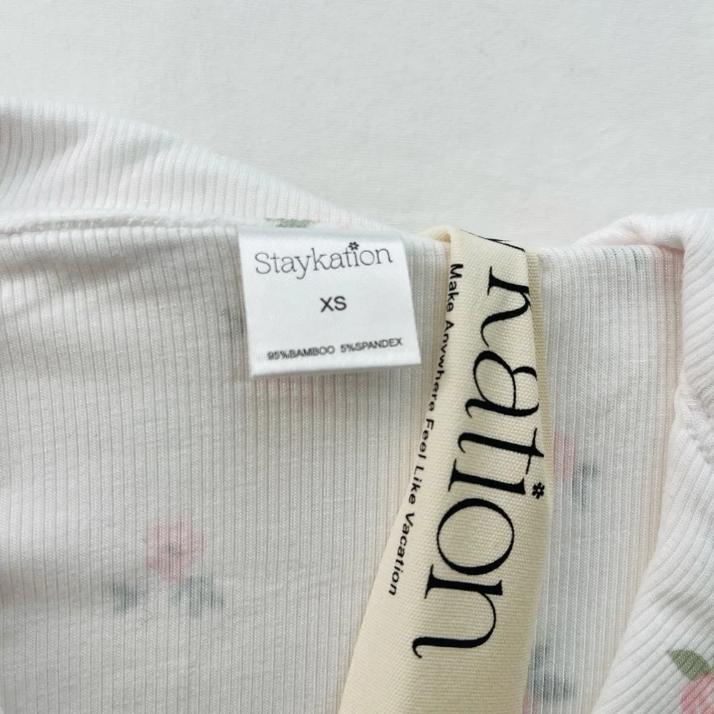 NWT StayKation Bamboo Ribbed PJ Floral Sleepshirt / Lounge Dress Size XS - Picture 6 of 7
